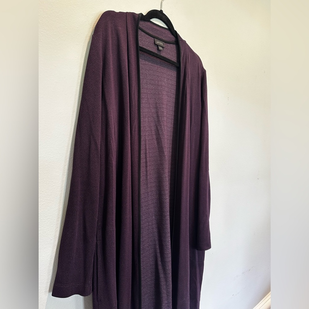 J Jill Wearever Longline Open Front Cardigan Duster size large black and purple